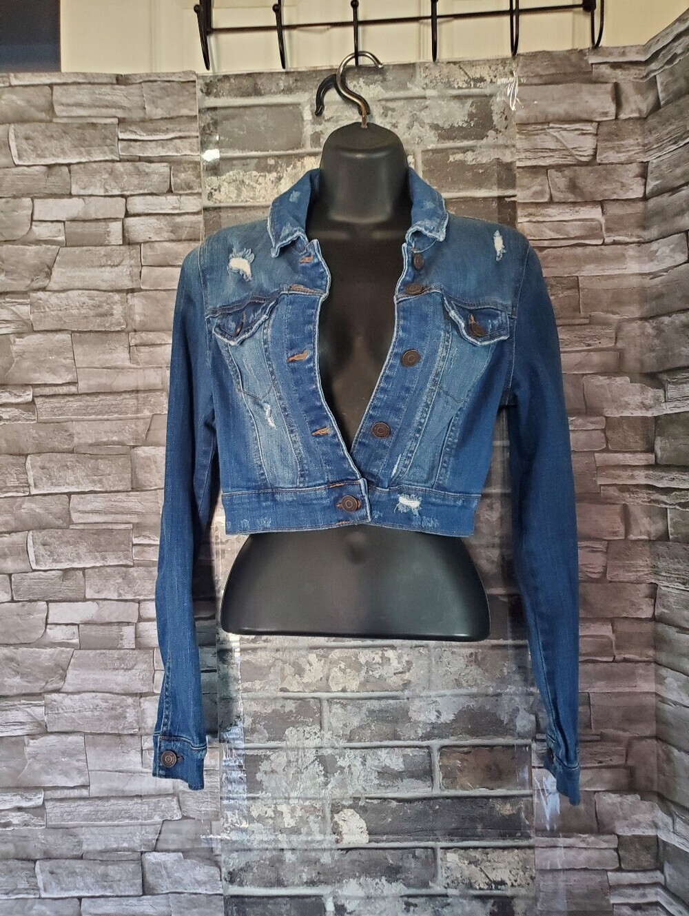 Enjean Fitted Basic Crop Blue Denim Jacket Buttu-up Preppy Festival Y2K Small